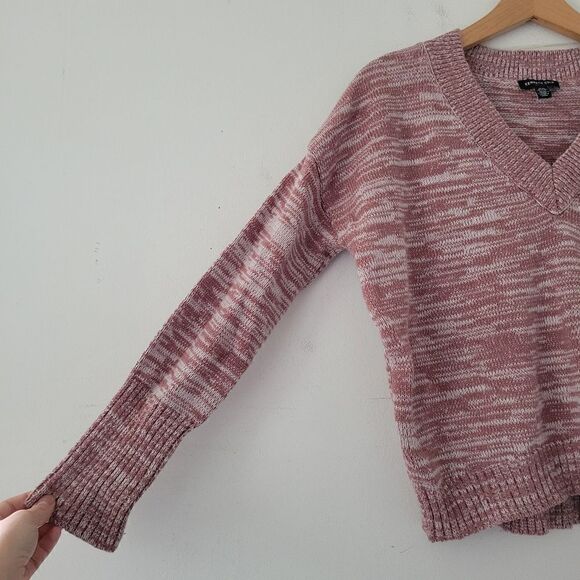 Kenneth Cole Pink Cropped Sweater V-Neck XS Oversized - Picture 6 of 8